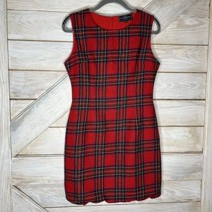 Kiel James Patrick Sleeveless Rock Red Plaid Scalloped Sheath Dress